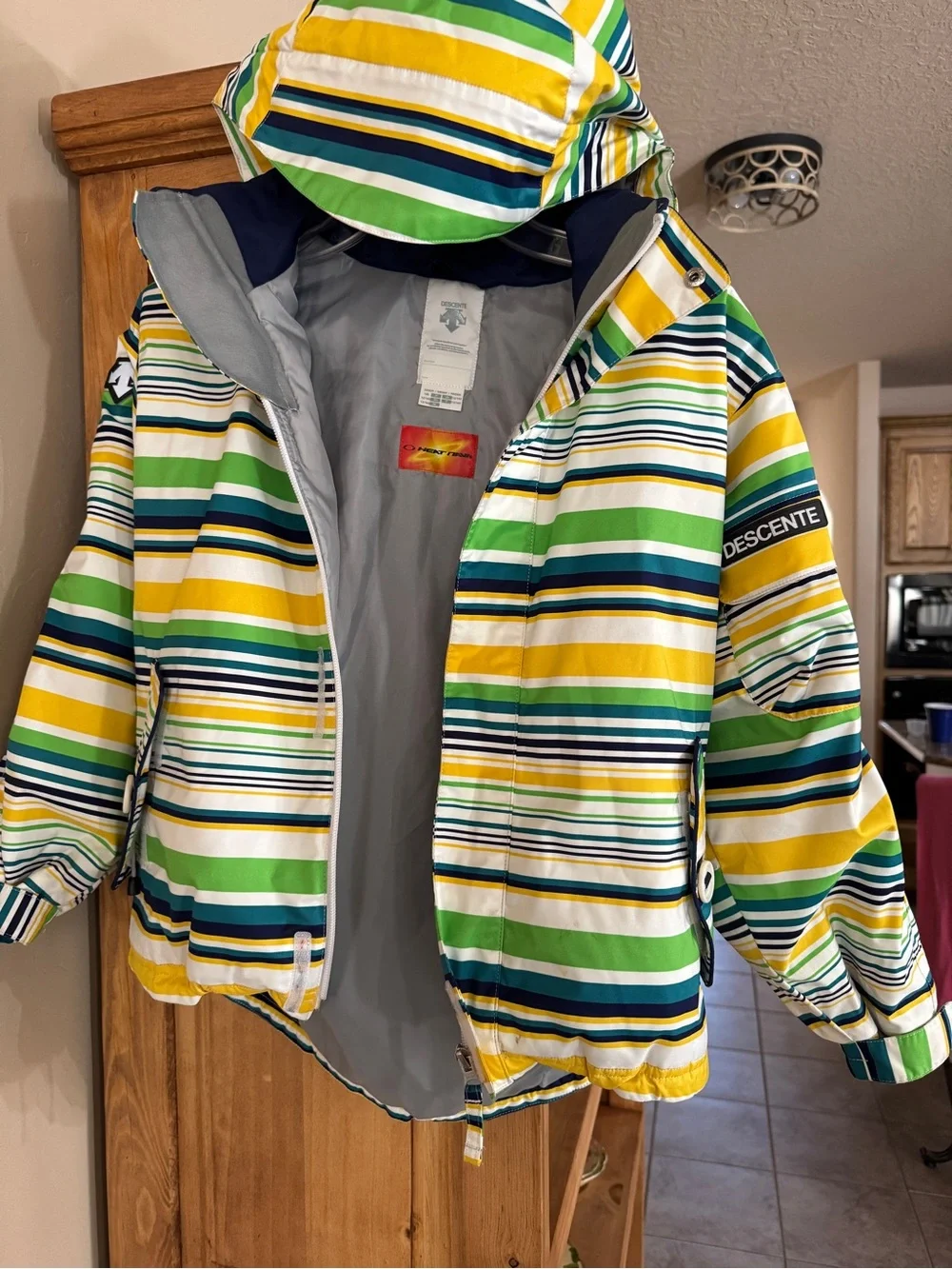 Descente Kids Multicolor Striped Puffer Jacket - Green, Yellow, Blue